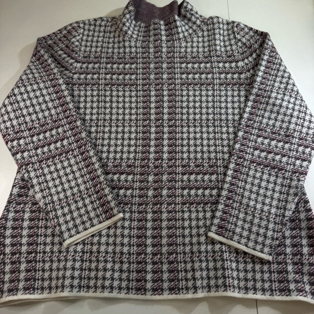 Appleseeds Womens XL Petites Sweater Top Knit Houndstooth Mock Neck Pullover
